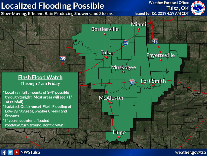 Flash flood warning issued Thursday, watch until Friday morning   image