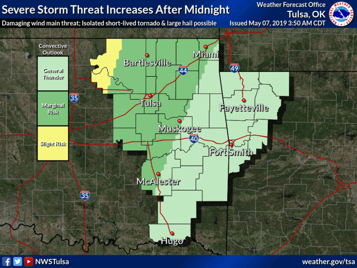 Severe storm chances to increase after midnight Tuesday  image