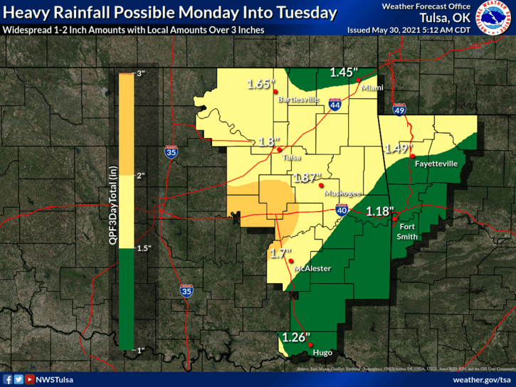 Heavy rainfall possible Monday into Tuesday image