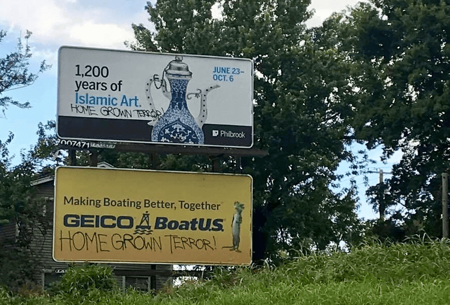 Philbrook billboard vandalized with Islamophobic message  image