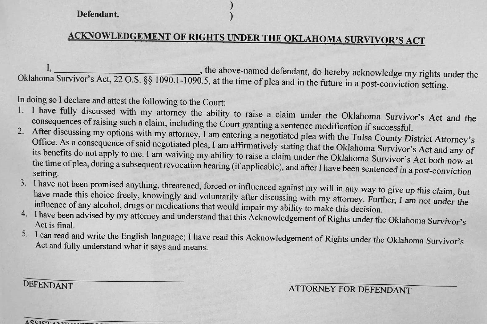 Concerns raised over Tulsa DA’s Survivors’ Act plea deal requirement  image