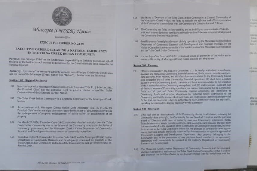 Tulsa Creek Indian Community put under tribal control, per executive order image