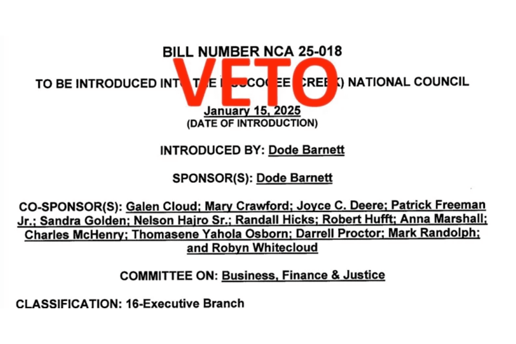 Bill limiting repeated temporary cabinet nominations vetoed by Chief Hill image