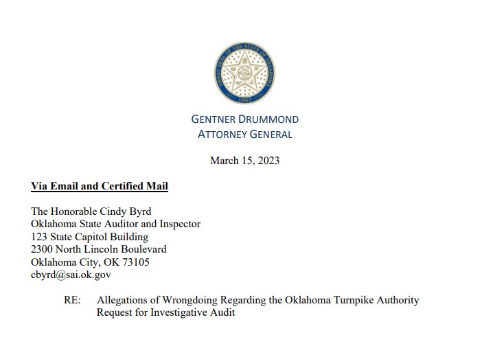 Drummond requests investigative audit of Oklahoma Turnpike Authority image
